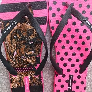 Polka Dot, Striped Pink and Black DOG Flip Flops